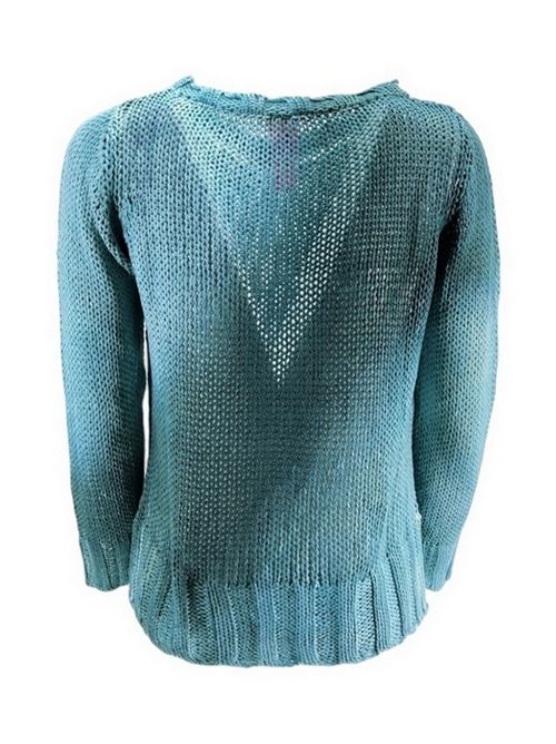 Women's v-neck sweater in turquoise and green vanisé ribbon Alessandro Aste | LIZJUNGLE